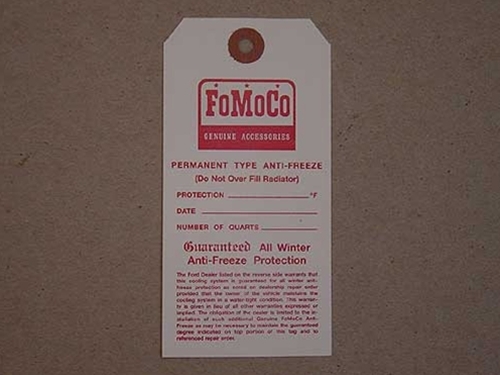 1953-68 FORD "FOMOCO" ANTIFREEZE TAG-0