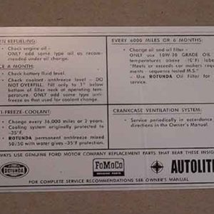 1965-66 SERVICE SPECIFICATION DECAL-0